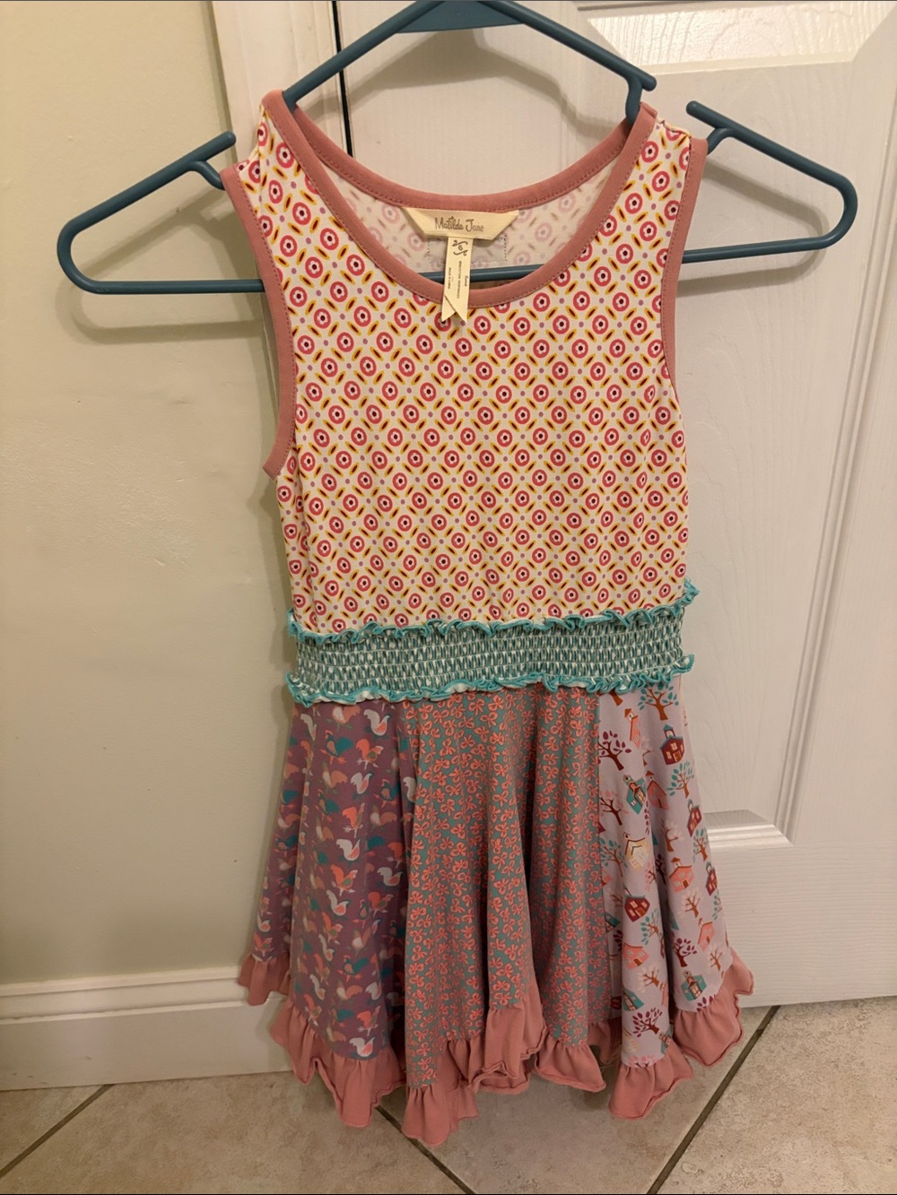 Matilda Jane Pink & Teal Patterned Sleeveless Twirl Dress